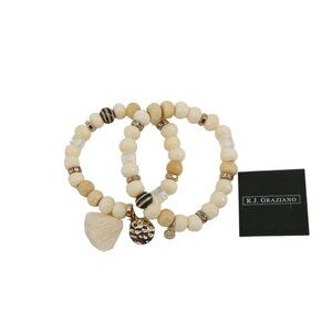 NEW HSN R.J. Graziano Ivory Gold Rhinestone 2Pc Stretch Beaded Bracelet Set